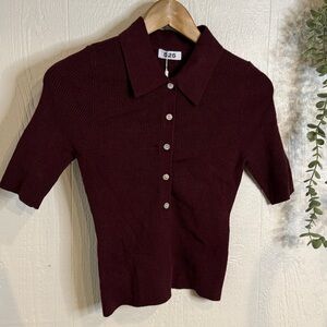 MAYA Johnny collar ribbed top NWOT oxblood